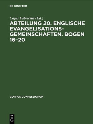 cover image of Abteilung 20. Englische Evangelisationsgemeinschaften. Bogen 16–20